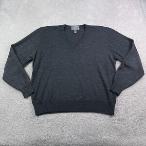 Vintage Lord and Taylor Sweater Mens Large Grey Merino Wool V Neck Pullover